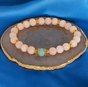 Chalcedony & Morganite Crystal Beaded Stretch Bracelet Y2K Pastel Pink Coquette